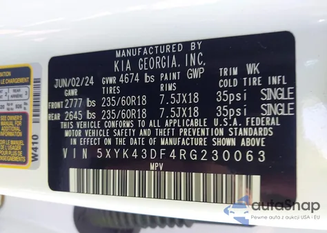 2024 Kia Sportage Sx из США, поврежденный, VIN 5XYK43DF4RG230063